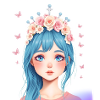 Blauhaar Mädchen mit Blumenkranz