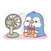 Simpatico pinguino blu mantiene la freschezza con la bevanda fredda del ventilatore