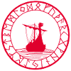 Rotes Wikinger-Langschiff und Kompass