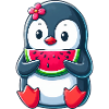 Cute Penguin with Watermelon Summer Cartoon