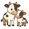 Kuhmutter kuschelt mit ihrem Kalb