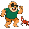 Papy joyeux avec crabe
