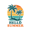 Beach with palm trees and sunset