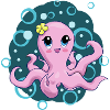 Cute Squid, Pink, Bubbles, Cute