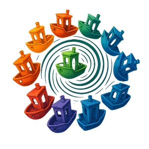 Regenbogen 3D Benchy im Spiraldesign