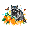 raccoon, illustration, graffiti, oranges