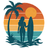 Sonnenuntergang am Strand mit Surferin