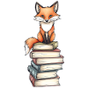 Fox on stack of books