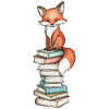 Fox on stack of books