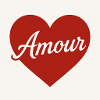 Kærlig hjerteform med Amour-tekst