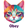 Geometric Cat Head with Obey Text