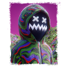 Psychedelic Maskenfigur Neon Glitch Grafik