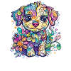 Bunter Fantasiehund mit Blumen