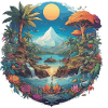 Mystical mountain and river landscape