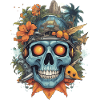 Futuristic skull with nature motifs