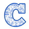 Lettre c chinoiserie bleu