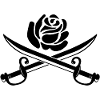 Rose noire et épées croisées