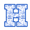 Lettre h chinoiserie bleu