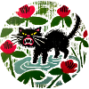 Schwarze Katze & Mohnblumen