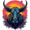 Futuristic bison at sunset
