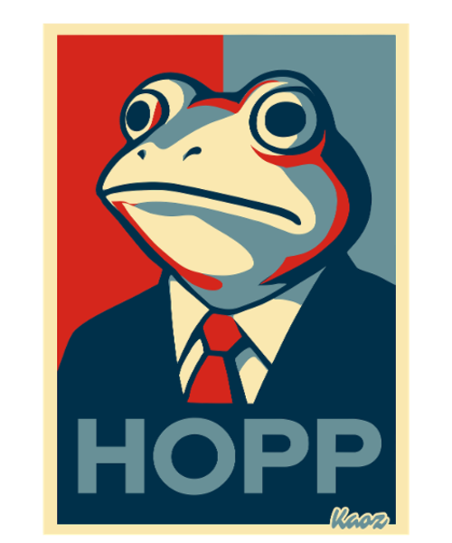 Grenouille en costume avec dire Hopp parodie