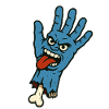 Mano blu selvaggia con faccia e lingua birichina