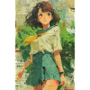 Textured Anime Girl Collage Art