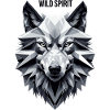Geometric wolf with "Wild Spirit" motif