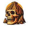 Skull with temple and sunset