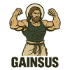 Muscular saint with bodybuilder pose