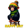 Playful monkey with winter hat