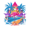 Flamingo Beach Paradise Retro Tropical