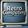 Retro Computer Graphics on Blue Background