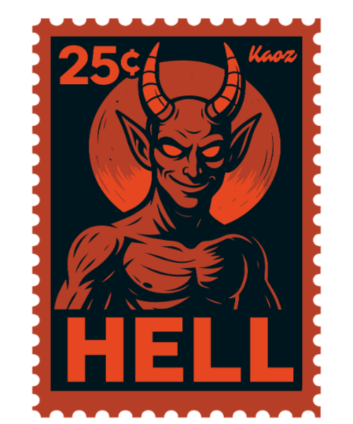 Timbre-poste du diable Hell motif look rétro