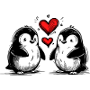 Penguins in Love Holding Hearts