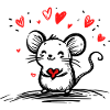 Mouse in Love with Floating Hearts