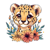 Baby cheetah with flowers