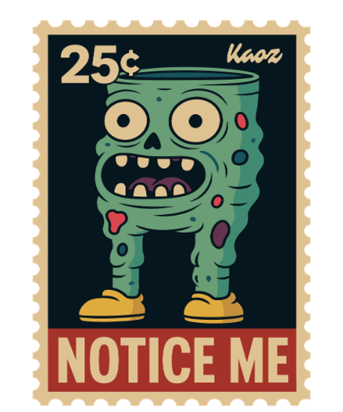 Monstruo de pantalones zombis con ojos y dientes grandes