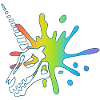 Einhorn-Totenschädel und mehrfarbige Explosion