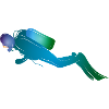 Diver silhouette in blue-green tones