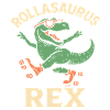 Dinosaurier mit Sonnenbrille fährt Rollschuhe