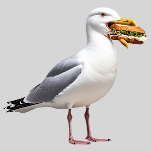 Silbermoewe mit Fischbroetchen