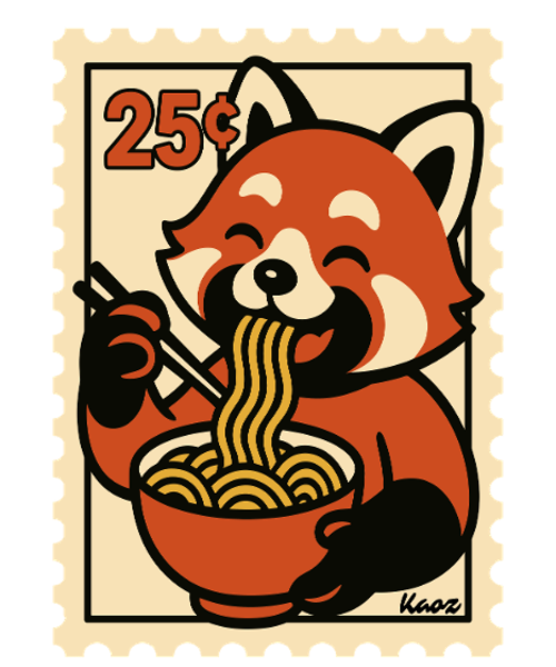 Punainen panda ramen-nuudeleilla