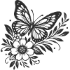 Papillon élégant et motif floral