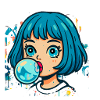 blue hair,girl,chewing gum, japanese, kawaii