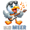 Cheerful seabird with guitar