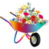 Bunte Schubkarre mit Blumenpracht