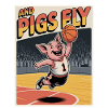 Flying pig playing basketball