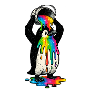 Bunter Pinguin mit Farbeimer