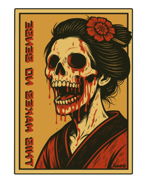 Das macht keinen Sinn: Skelett Geisha mit Kimono